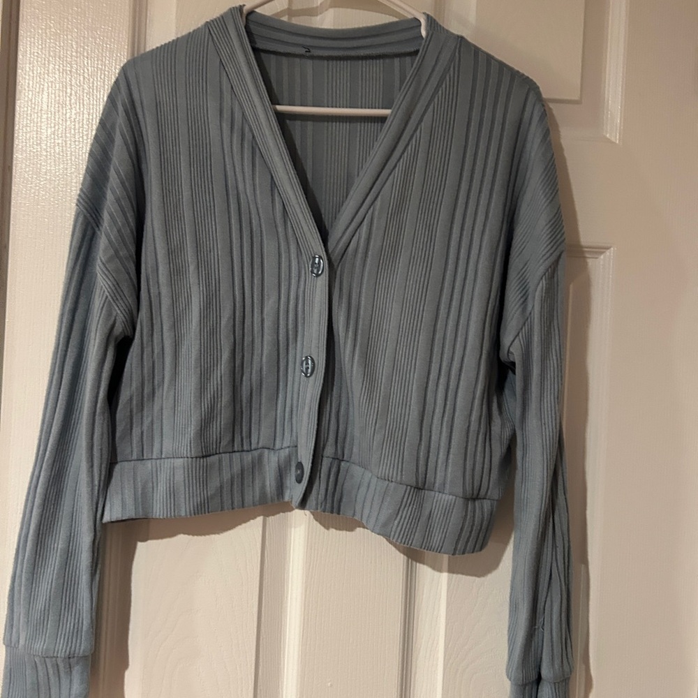 Blue Ribbed Cardigan Size M/L - Picture 6 of 7